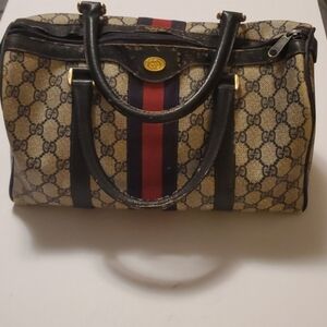 Vintage Authentic Gucci Boston Bag Navy Blue Satchel